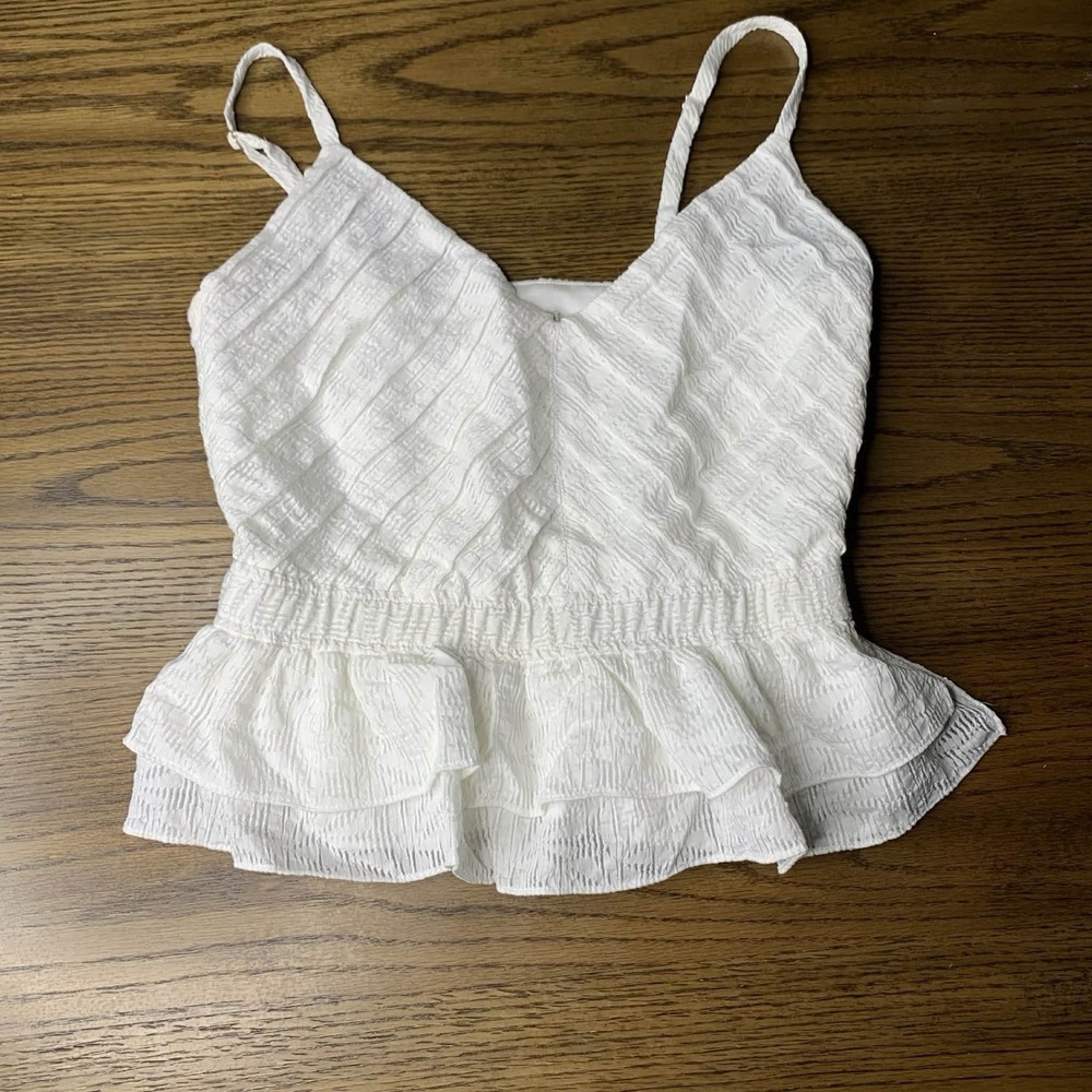 Ramy Brook White Textured Peplum Cami Top Size XS